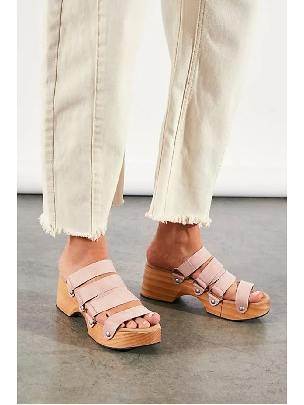 Free People Virgo Switchback Clog Sandals Pink Wood Platform Slide 41 US 10.5